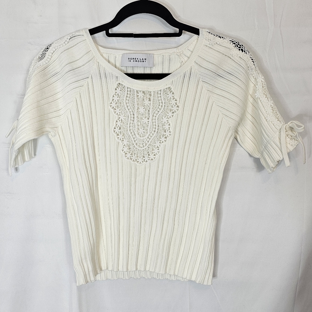 DEREK Lam 10 Crosby size Small off-white crewneck sweater lace and tie sleeves